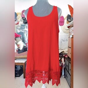 Red 1X swing tank with beautiful crochet trim